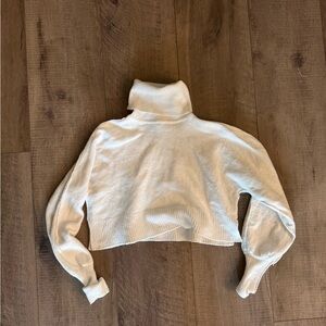 White Crop Turtleneck Sweater
